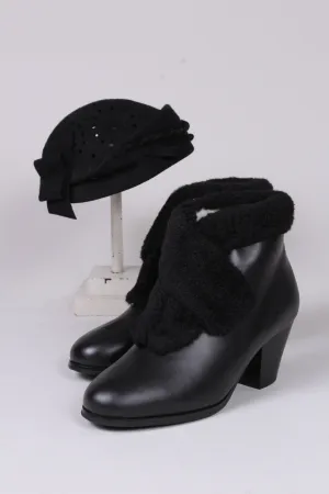50s style pump booties with wool - Black - Maria