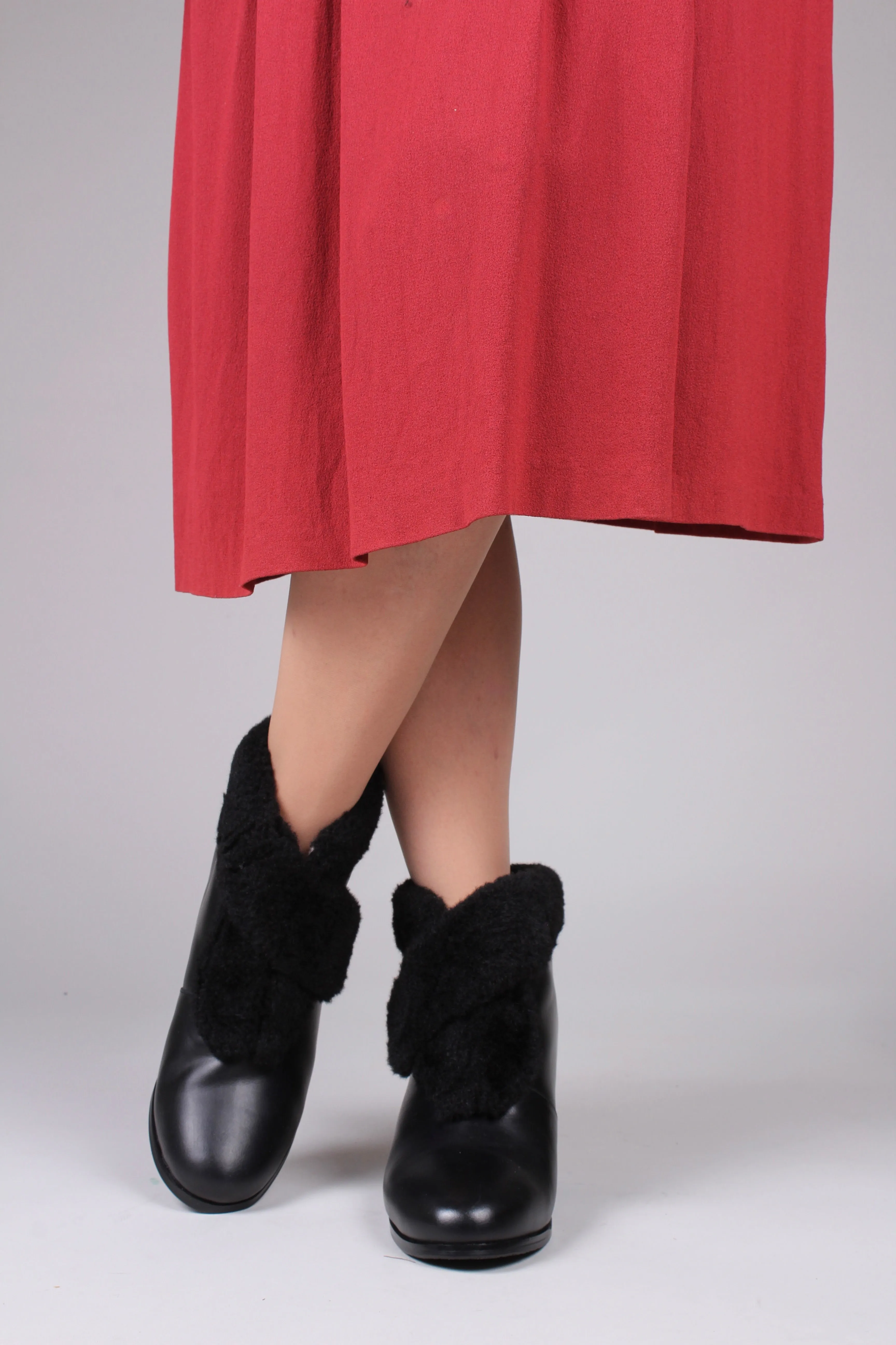 50s style pump booties with wool - Black - Maria