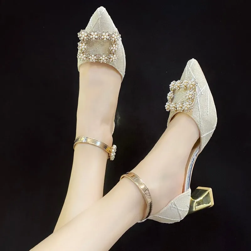 Amozae-Back to College 2024 New High Heels Pearl Shoes Women Pointed Toe Ankle Buckle Strap Party Dress Pumps Ladies Zapatos De Mujer Plataforma 34-40