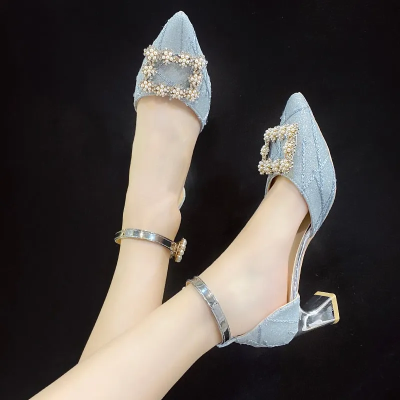 Amozae-Back to College 2024 New High Heels Pearl Shoes Women Pointed Toe Ankle Buckle Strap Party Dress Pumps Ladies Zapatos De Mujer Plataforma 34-40
