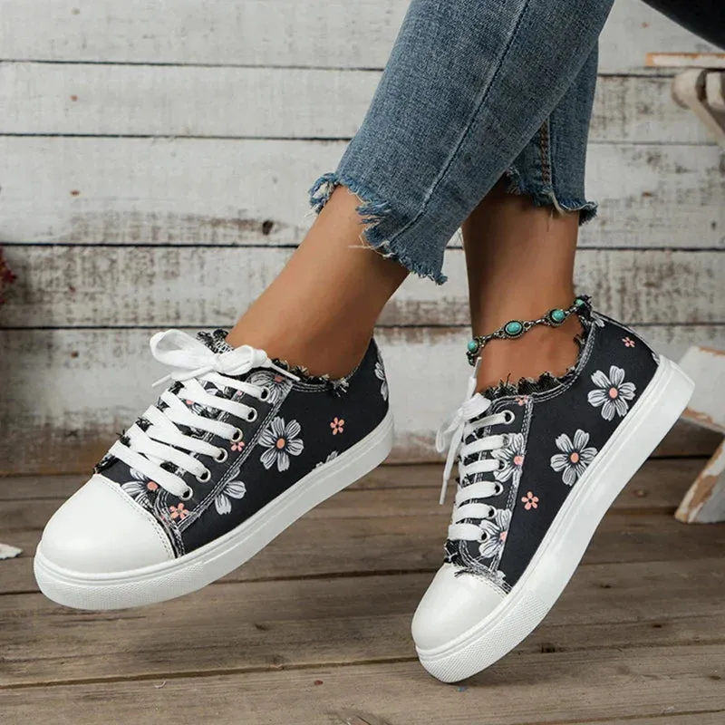 AMOZAE- -  Printed Low Cut Canvas Sneakers