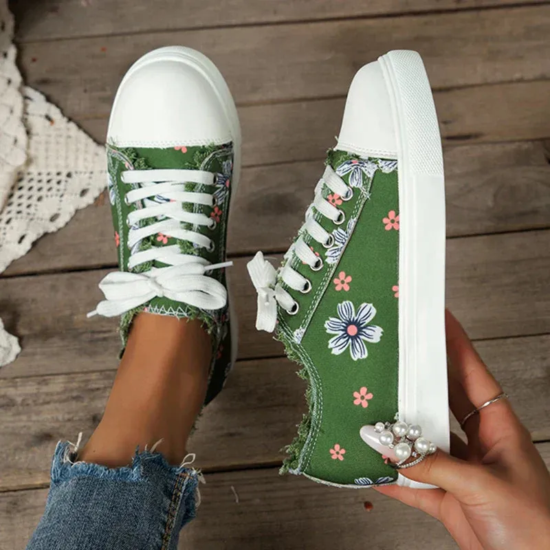 AMOZAE- -  Printed Low Cut Canvas Sneakers