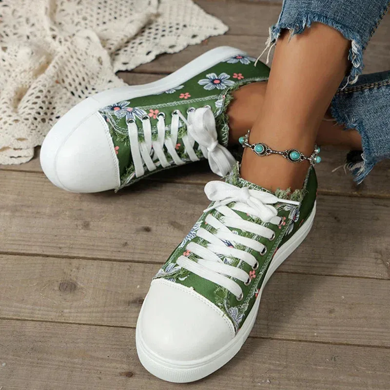 AMOZAE- -  Printed Low Cut Canvas Sneakers