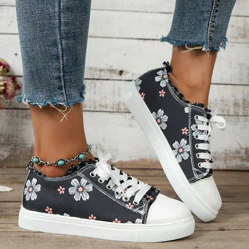 AMOZAE- -  Printed Low Cut Canvas Sneakers