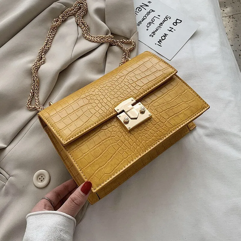 Back to College Crocodile pattern Square Crossbody bag 2020 New High quality PU Leather Women's Designer Handbag Chain Shoulder Messenger Bag