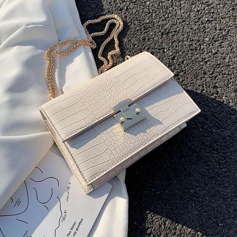 Back to College Crocodile pattern Square Crossbody bag 2020 New High quality PU Leather Women's Designer Handbag Chain Shoulder Messenger Bag