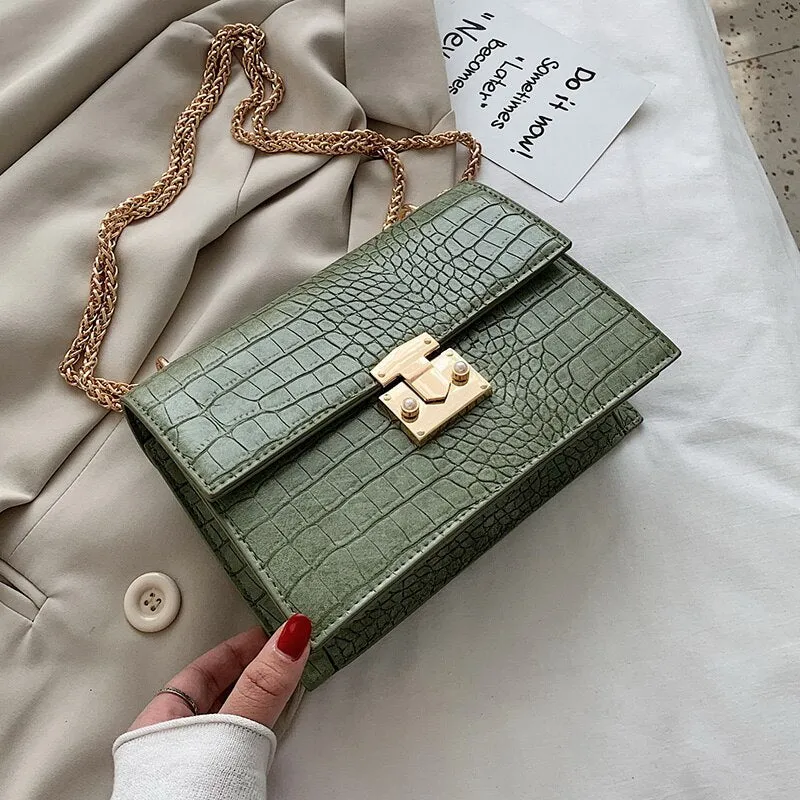 Back to College Crocodile pattern Square Crossbody bag 2020 New High quality PU Leather Women's Designer Handbag Chain Shoulder Messenger Bag