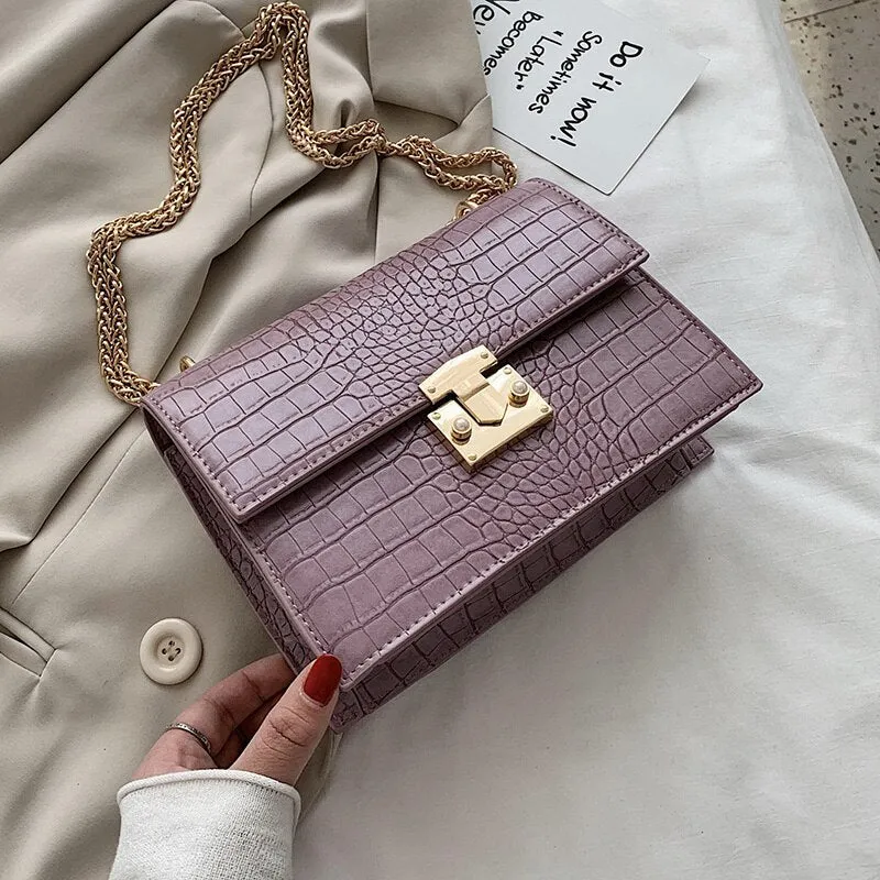 Back to College Crocodile pattern Square Crossbody bag 2020 New High quality PU Leather Women's Designer Handbag Chain Shoulder Messenger Bag