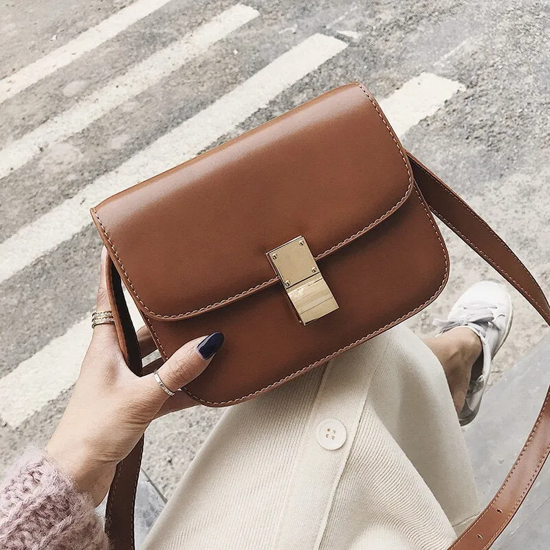 Back to College European Vintage Fashion Female Square Bag 2021 New High quality PU Leather Women's Handbag Simple Casual Shoulder Messenger Bag