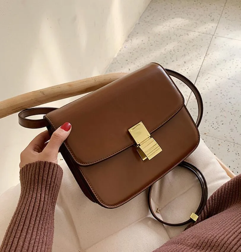 Back to College European Vintage Fashion Female Square Bag 2021 New High quality PU Leather Women's Handbag Simple Casual Shoulder Messenger Bag