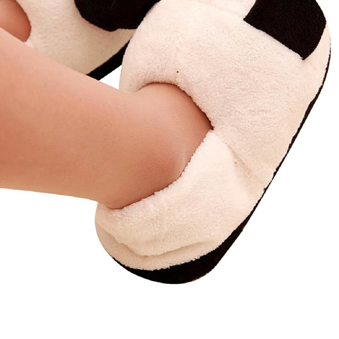 Black and white panda eyes crying face cotton slippers Men's Panda Plush Winter Non-slip Warm House Indoor Slippers