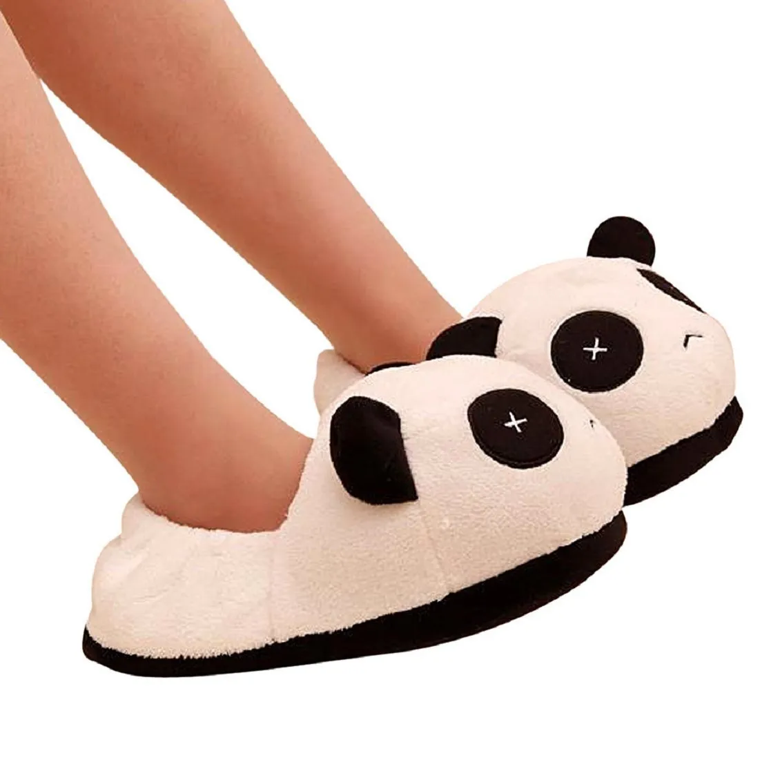 Black and white panda eyes crying face cotton slippers Men's Panda Plush Winter Non-slip Warm House Indoor Slippers