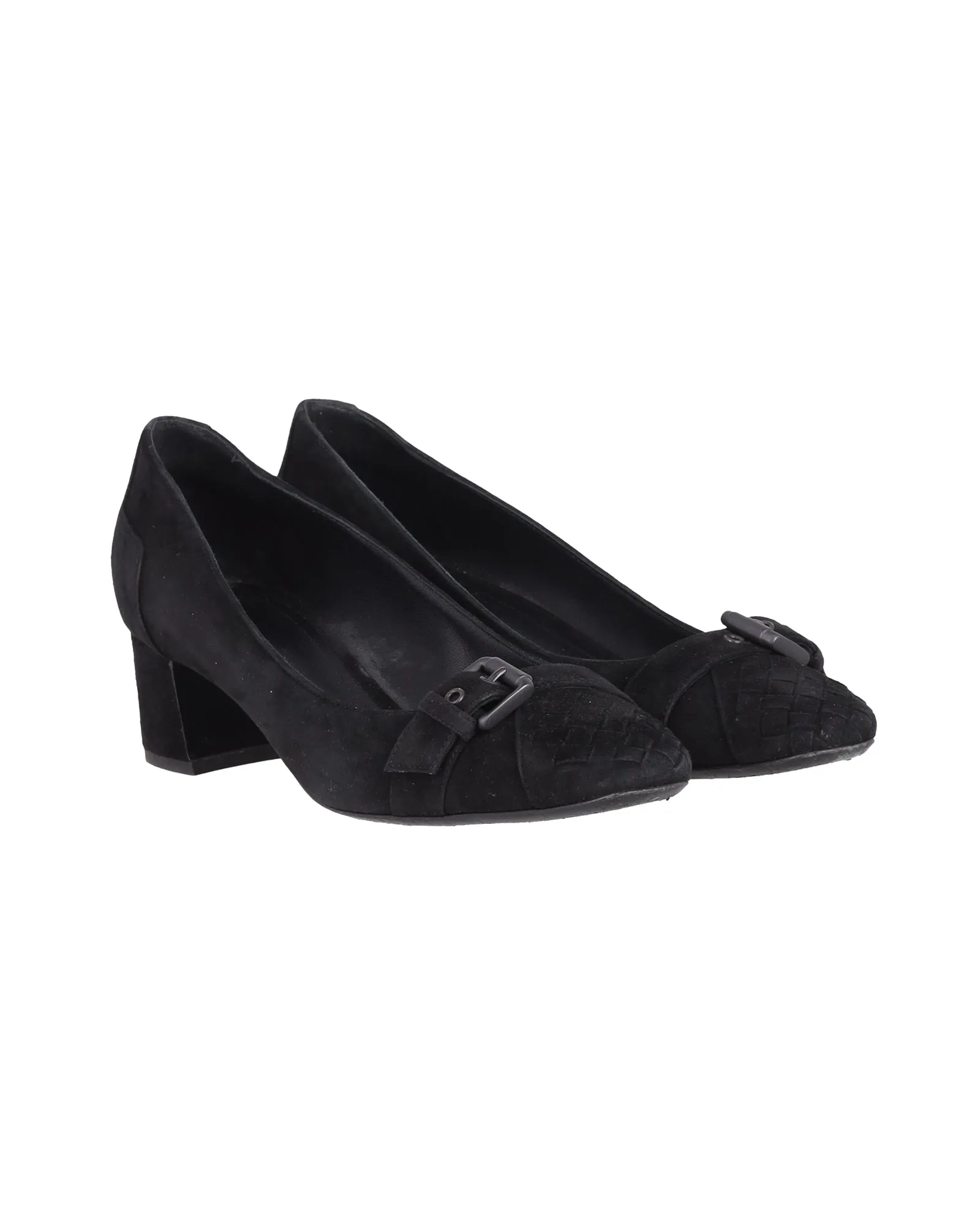Bottega Veneta Buckle-Toe 45mm Pumps in Black Suede