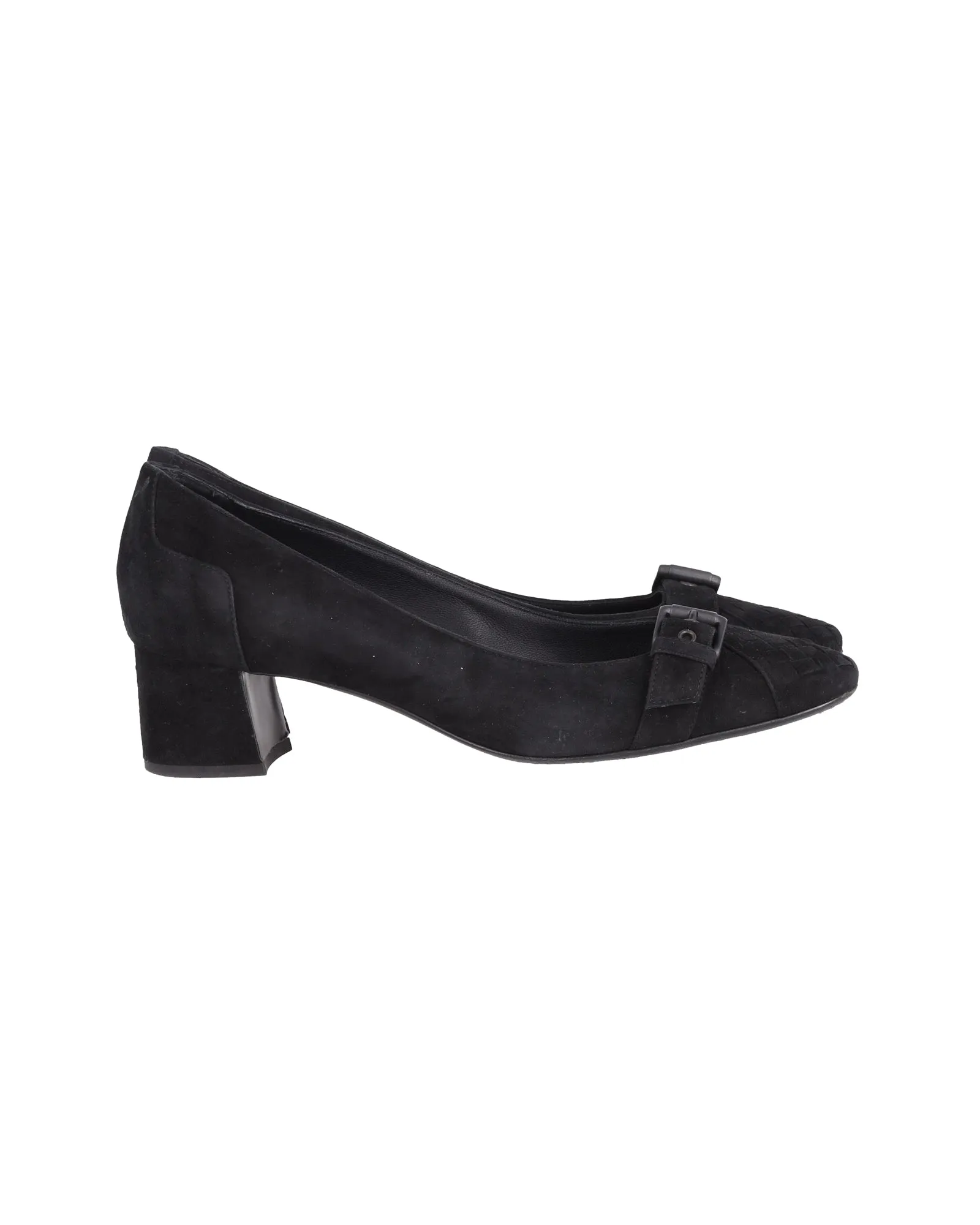 Bottega Veneta Buckle-Toe 45mm Pumps in Black Suede