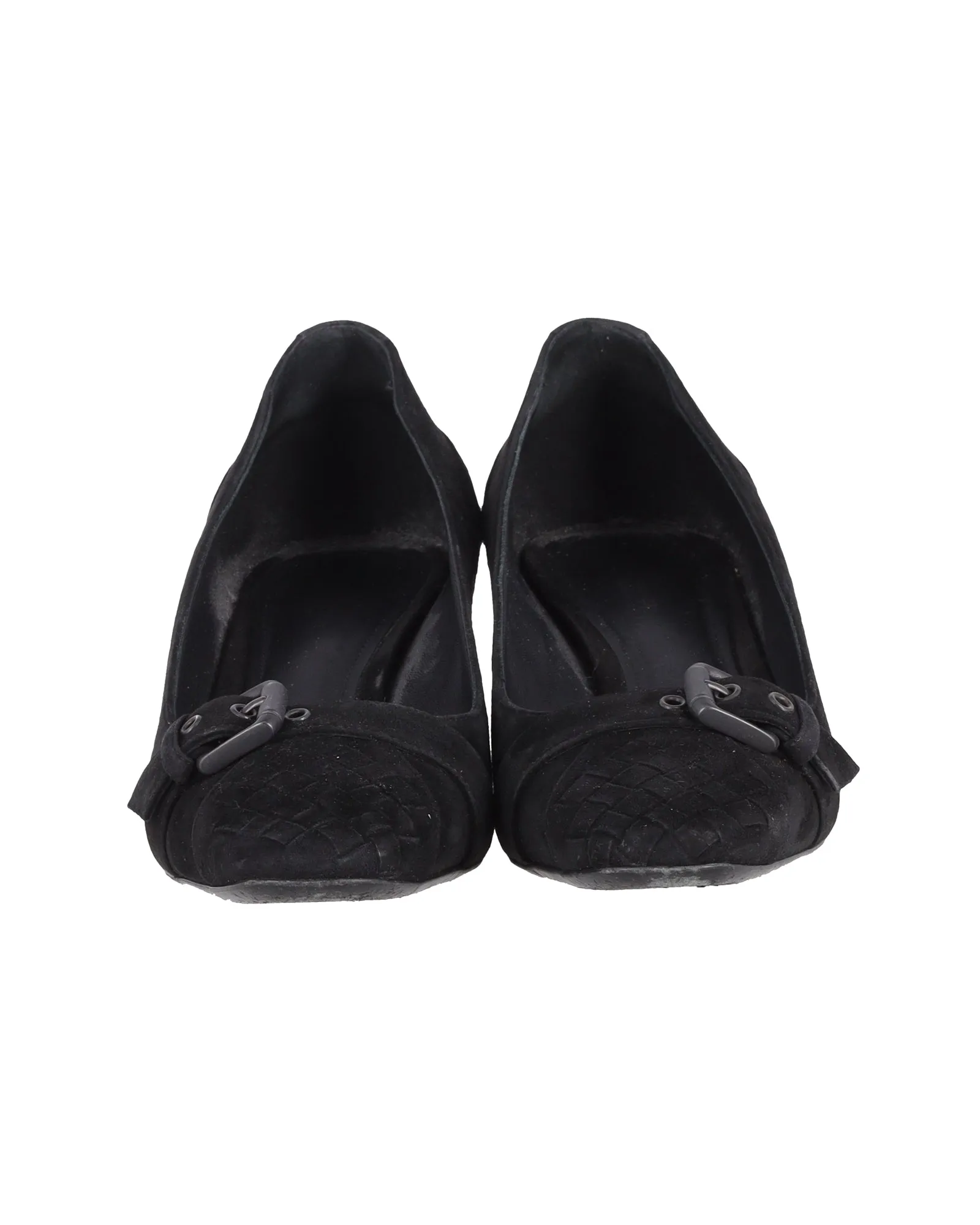 Bottega Veneta Buckle-Toe 45mm Pumps in Black Suede