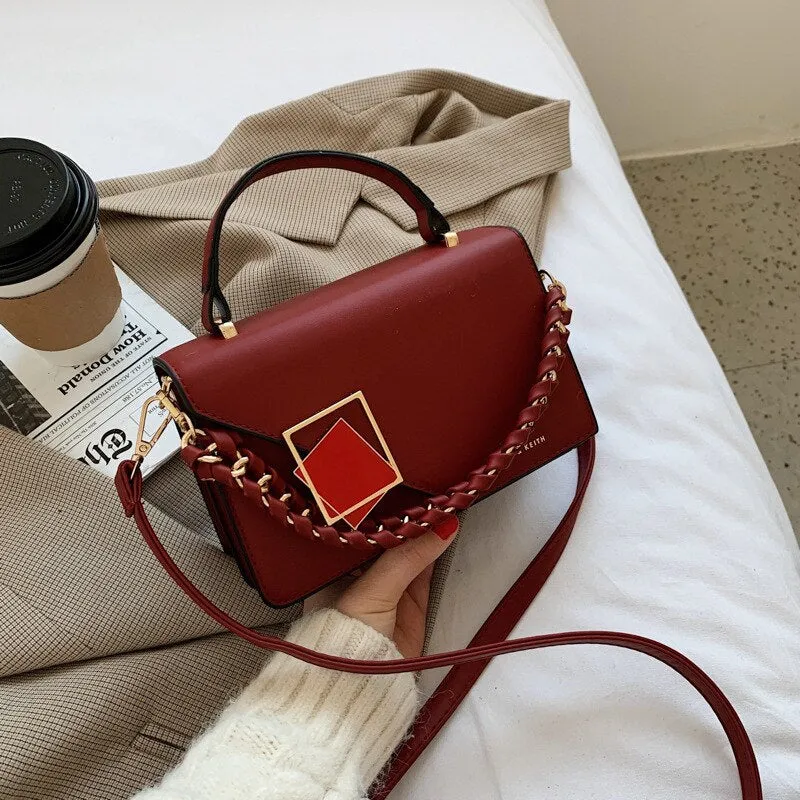 Braided chain Women Handbags Small PU Leather Crossbody Bags For Female 2021 Summer ladies flap Shoulder Bag Fashion phone bag