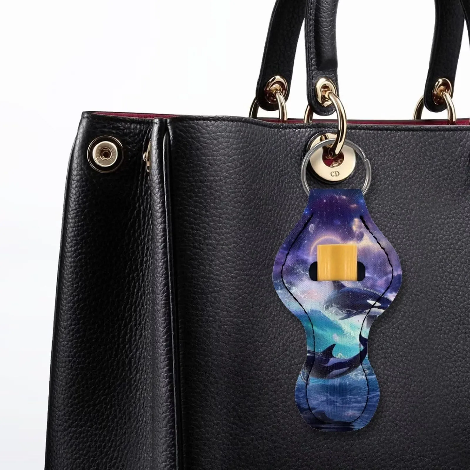 BYCHECAR Killer Whale Galaxy Chapstick Keychain Holder Kids Women Stocking Stuffers Lip Sleeve Pouch Key Chain Holder Lipgloss Lipstick Holder Small Gifts