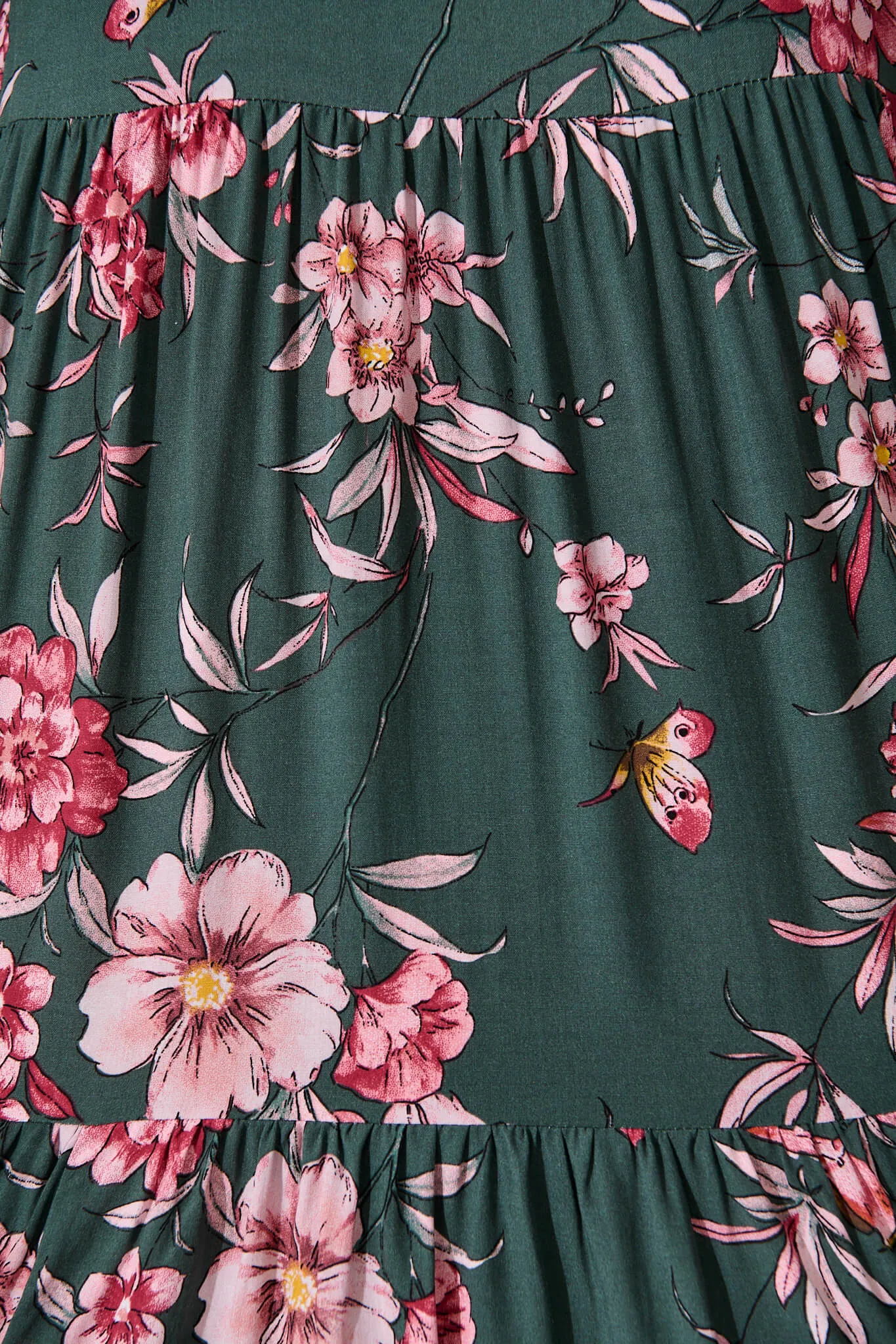 Carisse Smock Dress In Khaki With Pink Floral