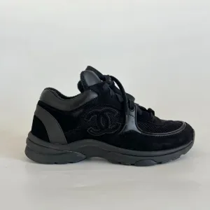 Chanel black suede and leather low top lace up sneakers, 37.5