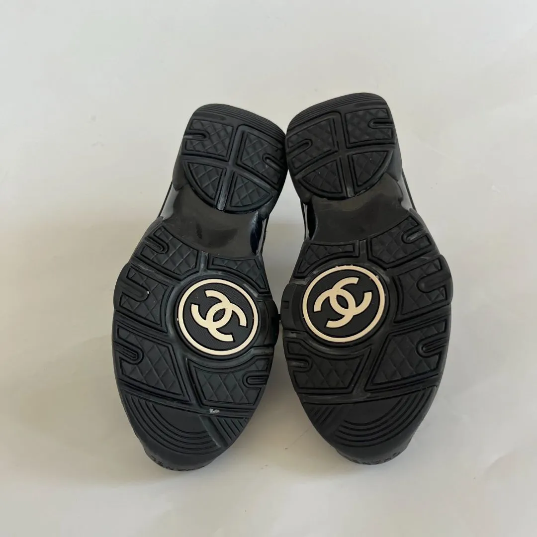 Chanel black suede and leather low top lace up sneakers, 37.5
