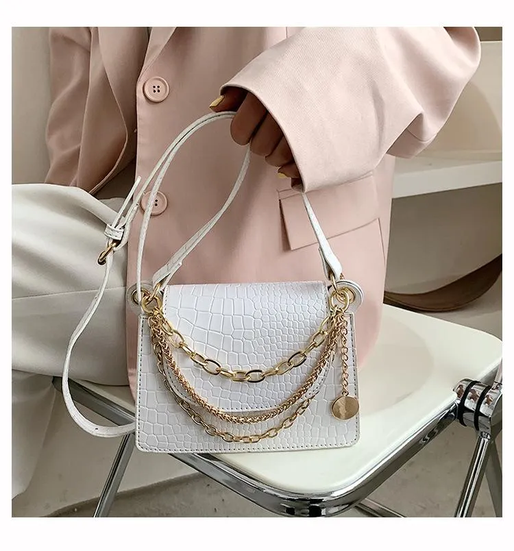 Christmas Gift Crocodile Pattern Square Chain Bag 2021 Fashion New High Quality Soft Pu Leather Women's Designer Handbag Shoulder Messenger Bag