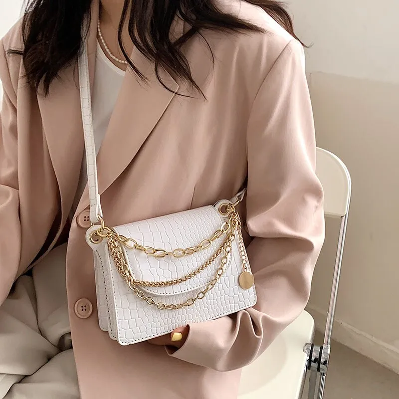 Christmas Gift Crocodile Pattern Square Chain Bag 2021 Fashion New High Quality Soft Pu Leather Women's Designer Handbag Shoulder Messenger Bag