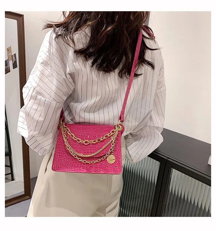 Christmas Gift Crocodile Pattern Square Chain Bag 2021 Fashion New High Quality Soft Pu Leather Women's Designer Handbag Shoulder Messenger Bag