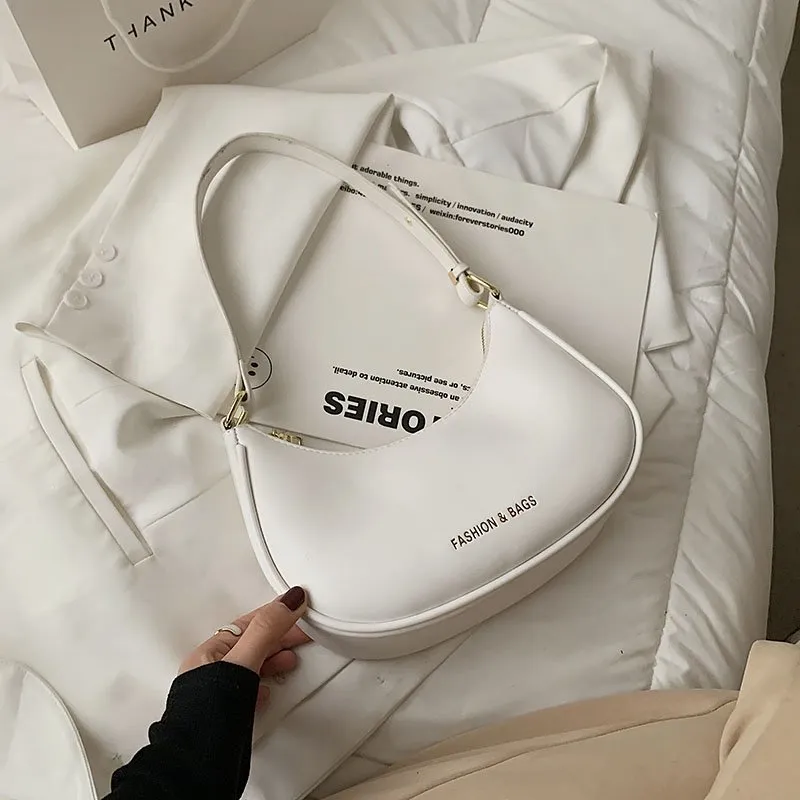 Christmas Gift Half-Moon Small Green Shoulder Underarm Bags for Women 2021 New High-quality PU Leather Baguette Handbag Luxury Brand Tote