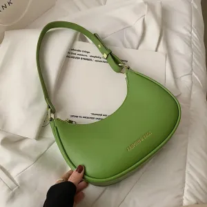 Christmas Gift Half-Moon Small Green Shoulder Underarm Bags for Women 2021 New High-quality PU Leather Baguette Handbag Luxury Brand Tote
