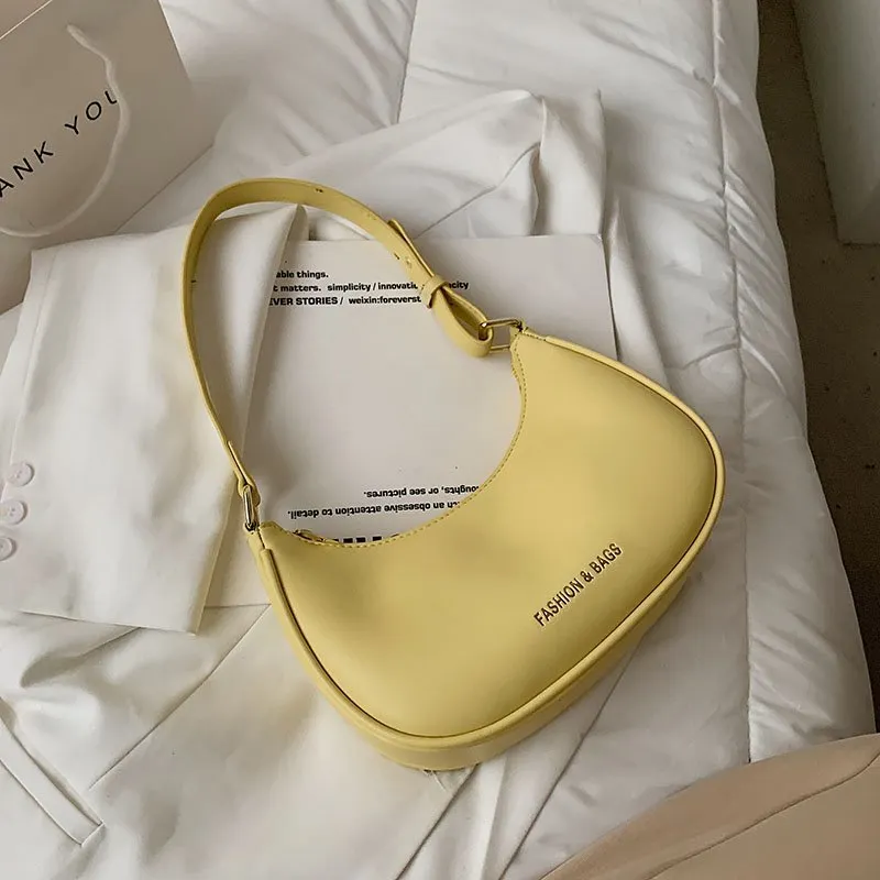 Christmas Gift Half-Moon Small Green Shoulder Underarm Bags for Women 2021 New High-quality PU Leather Baguette Handbag Luxury Brand Tote