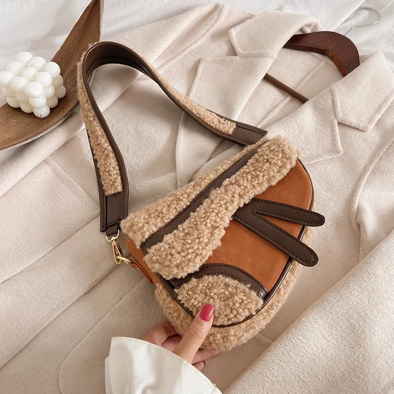 Christmas Gift с доставкой Retro Faux Fur heart bags 2021 Winter Small Crossbody Shoulder Bag Women's Branded Trend Handbags telfar bag Purses