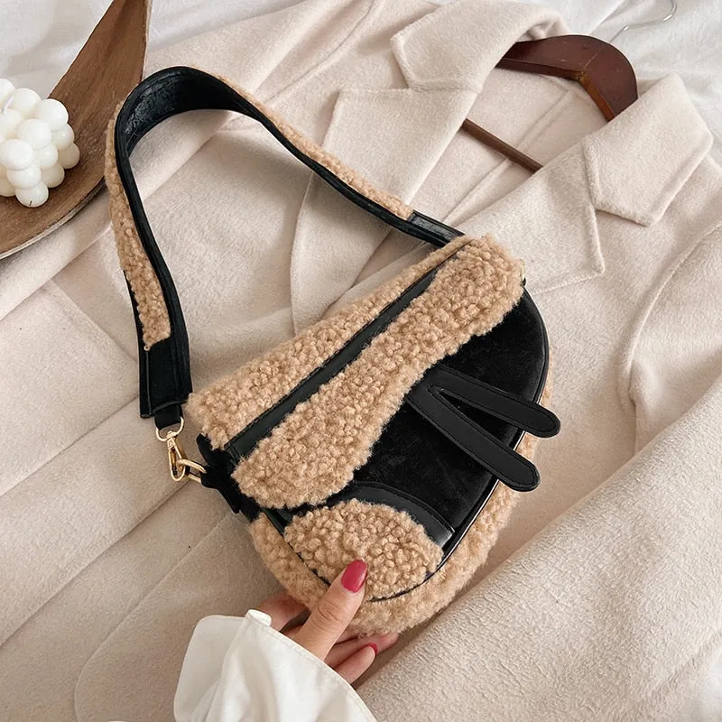 Christmas Gift с доставкой Retro Faux Fur heart bags 2021 Winter Small Crossbody Shoulder Bag Women's Branded Trend Handbags telfar bag Purses