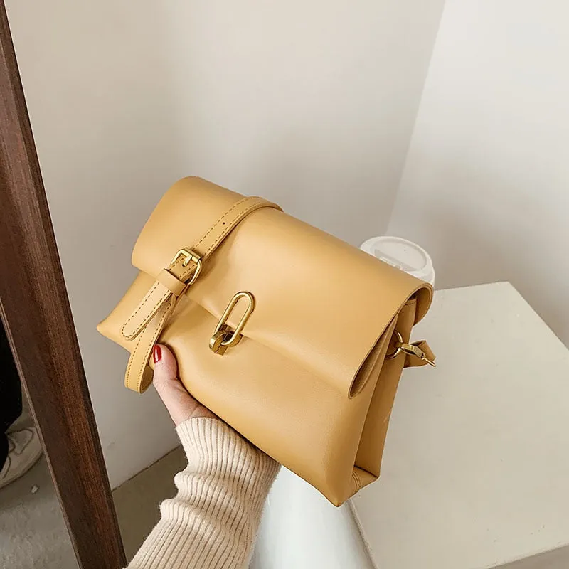 Christmas Gift Simple Design Solid Color Pu Leather Crossbody Bag for Women 2021 Female Fashion Brand Luxury Chain Shoulder Handbags and Purses