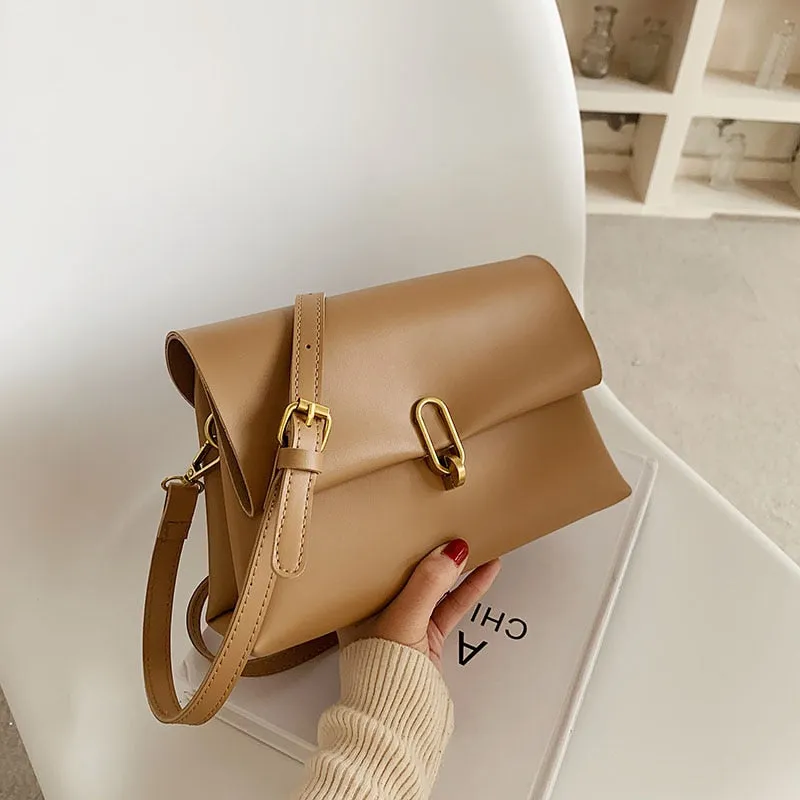 Christmas Gift Simple Design Solid Color Pu Leather Crossbody Bag for Women 2021 Female Fashion Brand Luxury Chain Shoulder Handbags and Purses