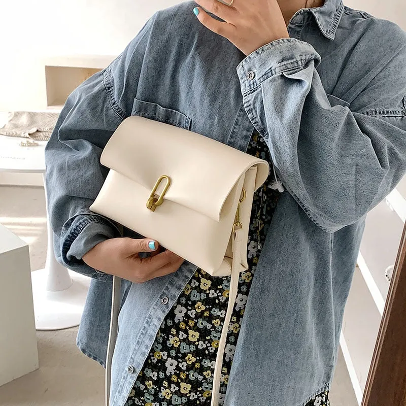 Christmas Gift Simple Design Solid Color Pu Leather Crossbody Bag for Women 2021 Female Fashion Brand Luxury Chain Shoulder Handbags and Purses
