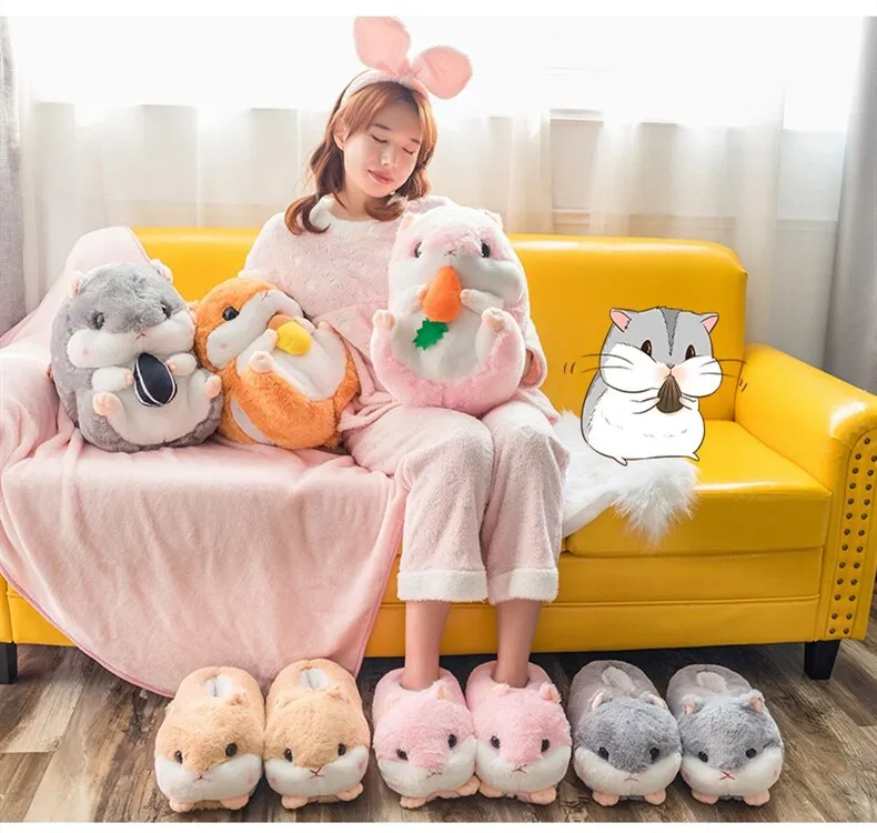 Chubby Hamster Plush Slippers