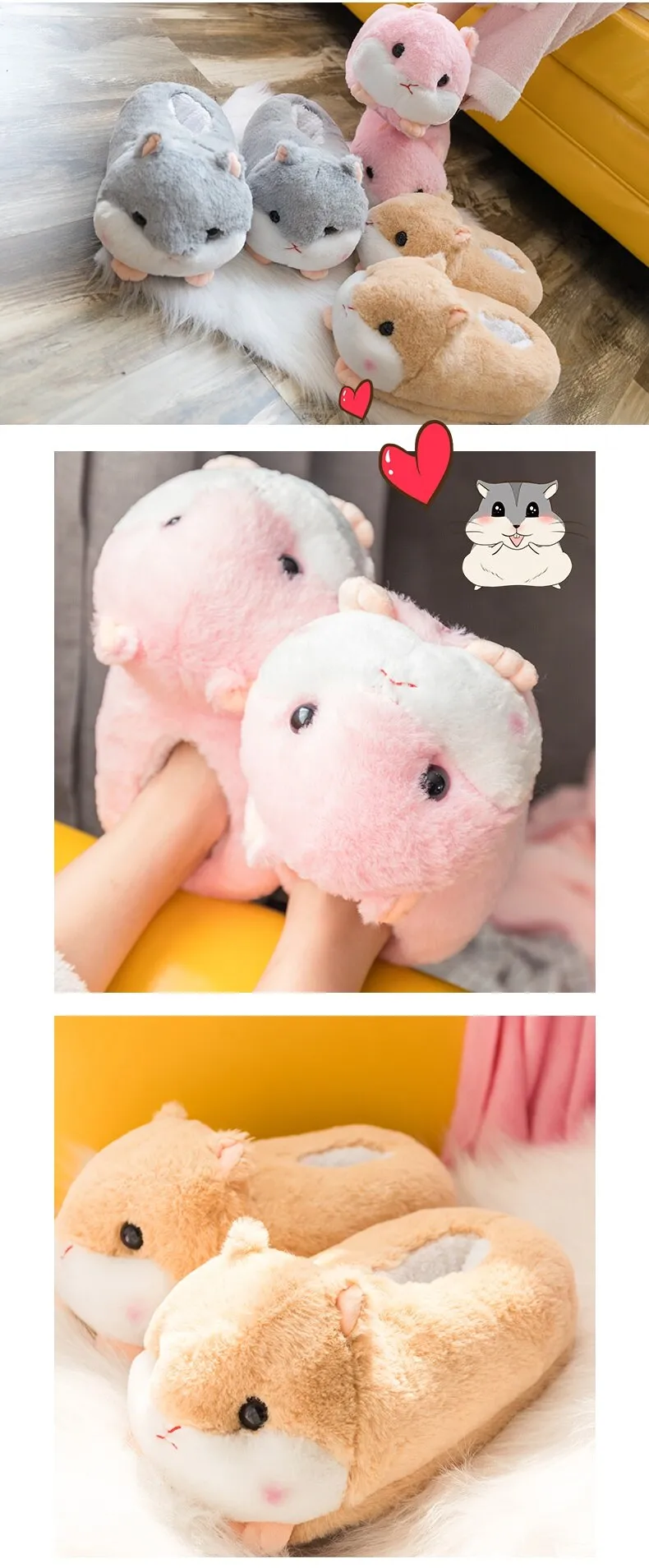 Chubby Hamster Plush Slippers