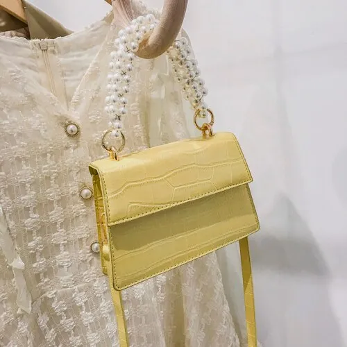 Crocodile Pattern Pearl Tote Bag 2021 Spring New High-quality PU Leather Women's Designer Handbag Small Shoulder Messenger Bag