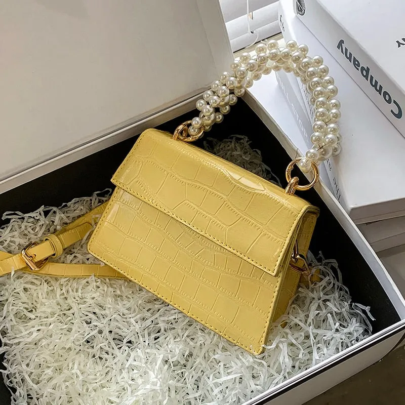 Crocodile Pattern Pearl Tote Bag 2021 Spring New High-quality PU Leather Women's Designer Handbag Small Shoulder Messenger Bag