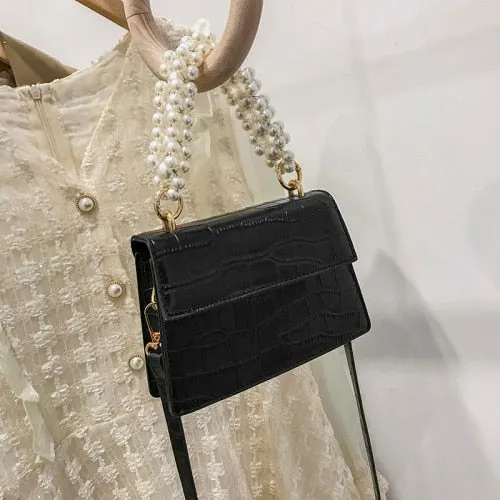 Crocodile Pattern Pearl Tote Bag 2021 Spring New High-quality PU Leather Women's Designer Handbag Small Shoulder Messenger Bag
