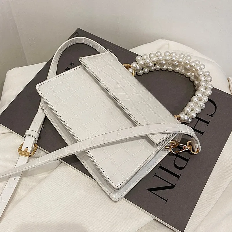 Crocodile Pattern Pearl Tote Bag 2021 Spring New High-quality PU Leather Women's Designer Handbag Small Shoulder Messenger Bag
