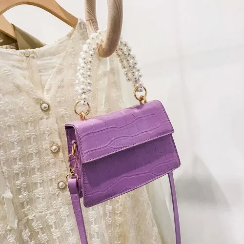Crocodile Pattern Pearl Tote Bag 2021 Spring New High-quality PU Leather Women's Designer Handbag Small Shoulder Messenger Bag