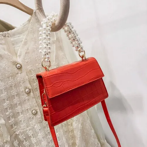 Crocodile Pattern Pearl Tote Bag 2021 Spring New High-quality PU Leather Women's Designer Handbag Small Shoulder Messenger Bag
