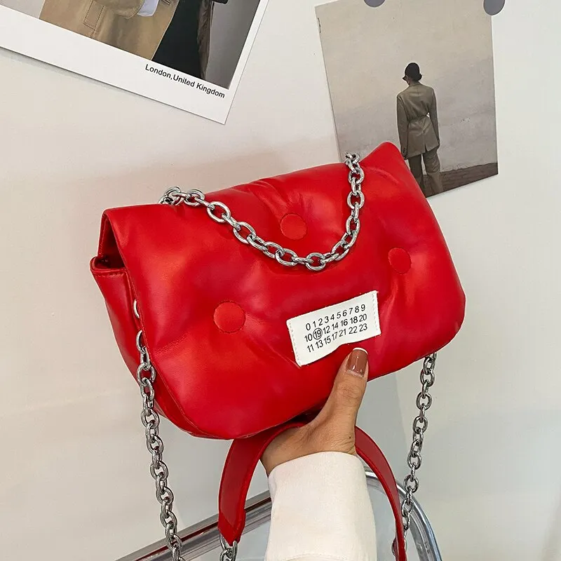 Designer Solid Color Leather Chain Shoulder Bags for Women 2021 New Fashion Handbag High Quality Crossbody Small Square Bag