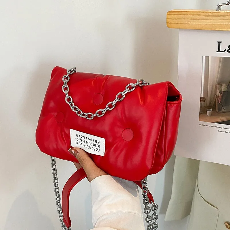 Designer Solid Color Leather Chain Shoulder Bags for Women 2021 New Fashion Handbag High Quality Crossbody Small Square Bag