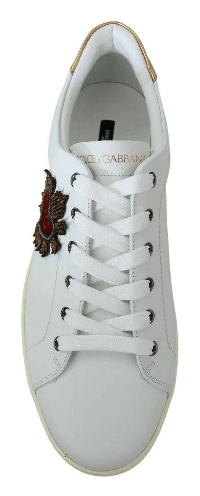Dolce & Gabbana White Leather Heart Low Top Sneakers Casual Shoes