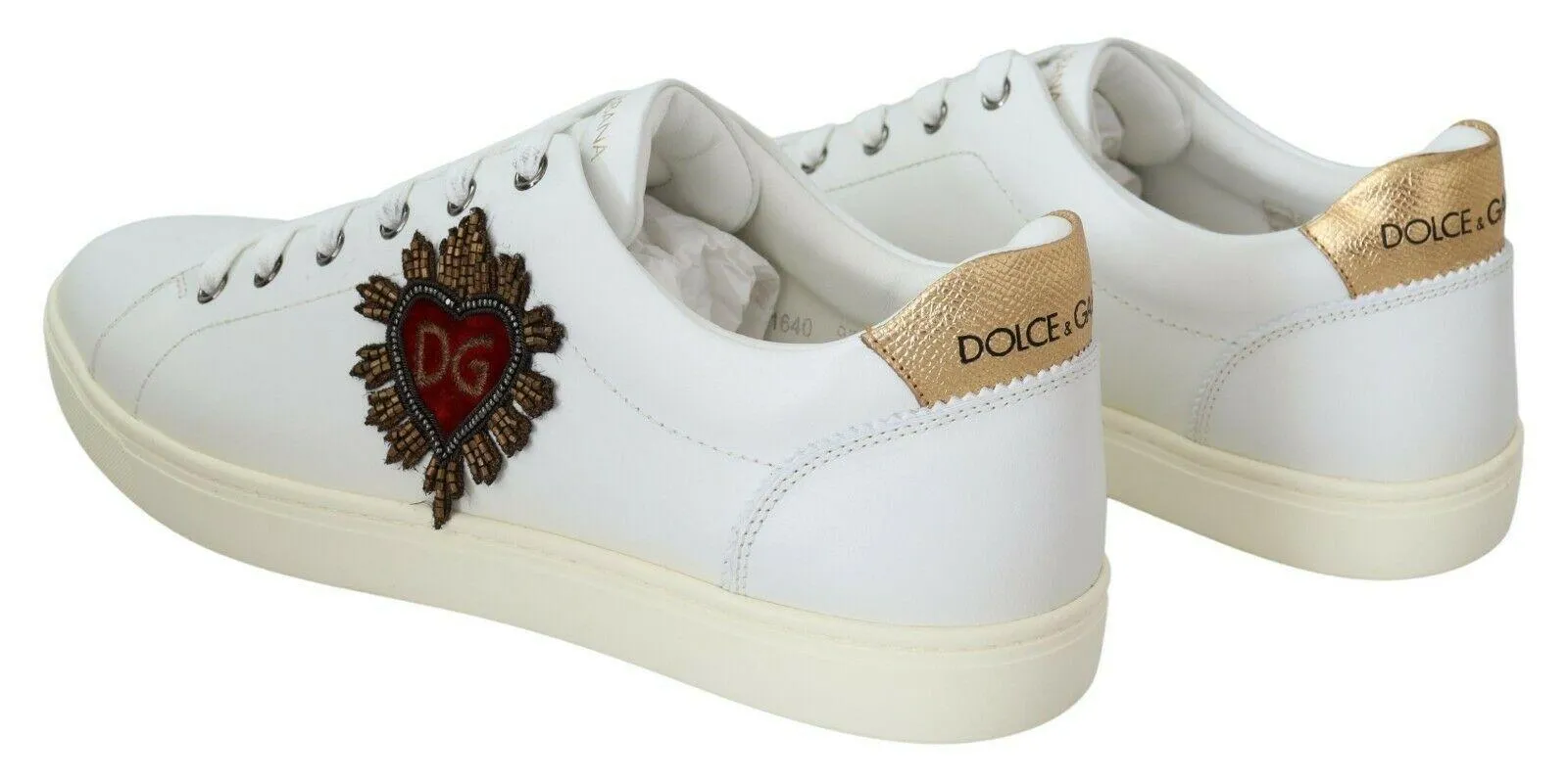 Dolce & Gabbana White Leather Heart Low Top Sneakers Casual Shoes