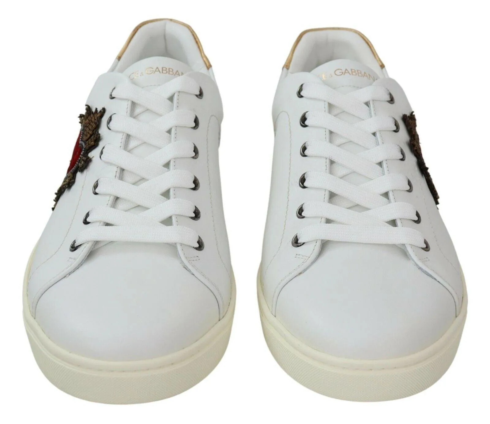 Dolce & Gabbana White Leather Heart Low Top Sneakers Casual Shoes