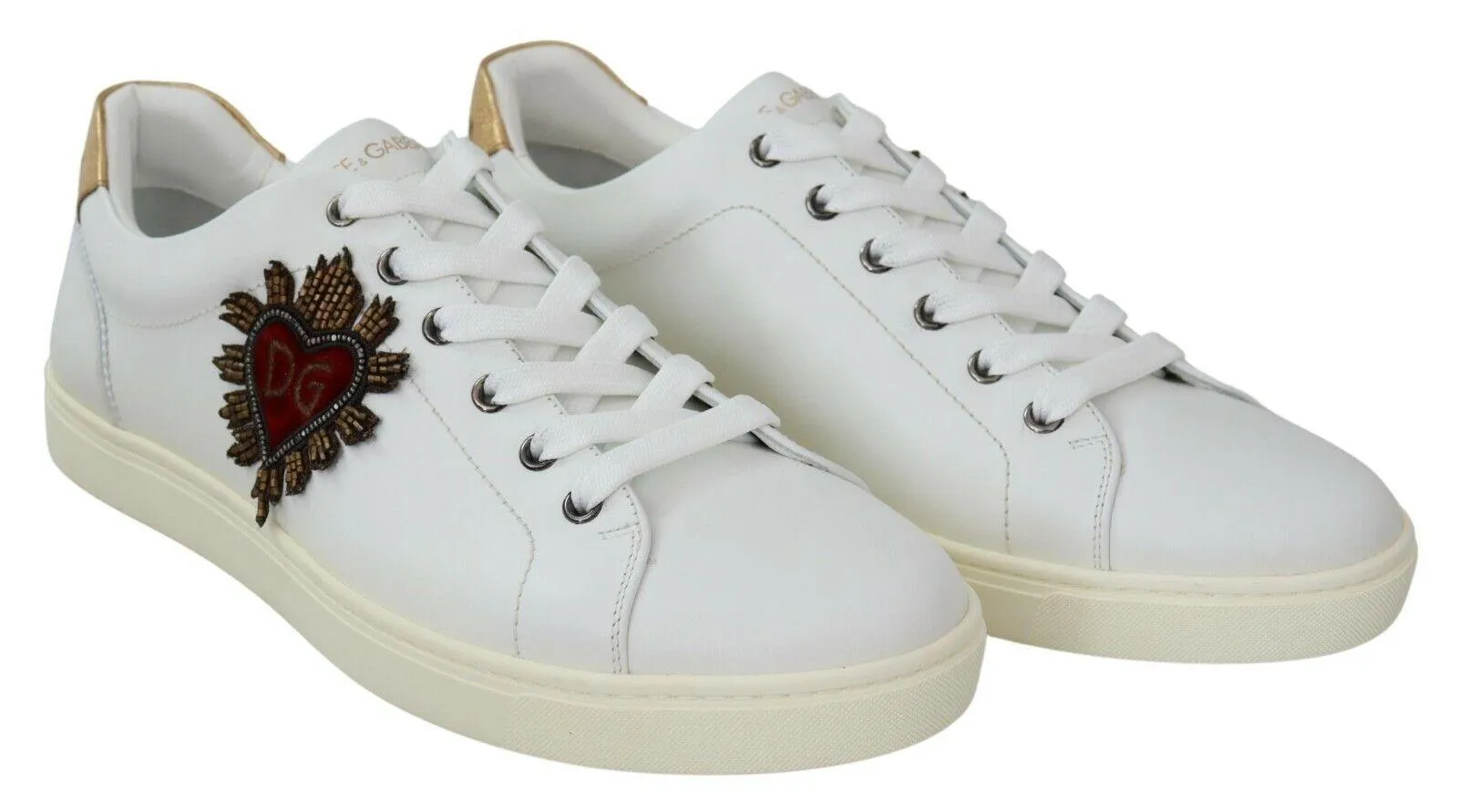 Dolce & Gabbana White Leather Heart Low Top Sneakers Casual Shoes