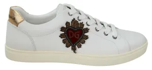 Dolce & Gabbana White Leather Heart Low Top Sneakers Casual Shoes
